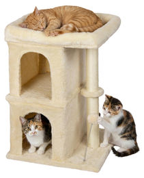 Relaxdays Kratzbaum für Katzen mit 2 Höhlen und Spielzeug aus Sisal und Polyester in Beige – Bild 1 von 4