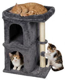 Relaxdays Kratzbaum für Katzen mit 2 Höhlen und Spielzeug aus Sisal und Polyester in Grau/Schwarz, 71x46x40 cm – Bild 1 von 7