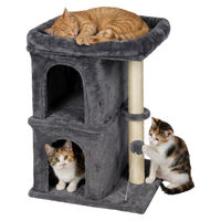 Produktbild von Relaxdays Kratzbaum für Katzen mit 2 Höhlen und Spielzeug aus Sisal und Polyester in Grau/Schwarz, 71x46x40 cm