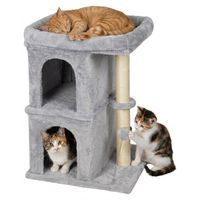 Produktbild von Relaxdays Kratzbaum für Katzen mit 2 Höhlen und Spielzeug in Grau