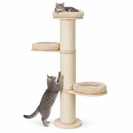 Relaxdays Kratzbaum für Katzen mit 3 Liegeflächen, Sisalstämme und Kissen, beige/natur, 187 x 46 cm – Bild 1 von 2