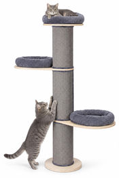 Relaxdays Kratzbaum für Katzen mit 3 Liegeflächen und Kissen, Sisalstämme, Grau/Natur, 187 x 46 cm – Bild 1 von 2
