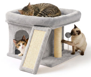 Relaxdays Kratzbaum für Katzen mit Höhle, Kratzbrett und Liegefläche aus Sisal in Hellgrau – Bild 1 von 1