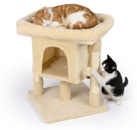 Relaxdays Kratzbaum für Katzen mit Höhle und Liegefläche in Beige – Bild 1 von 6