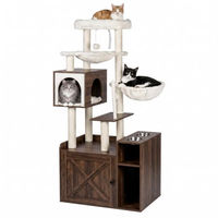 Produktbild von Relaxdays Kratzbaum für Katzen mit Katzenkloschrank und Futterstation in Braun mit Sisalstämmen und Liegemulde, 144x71x45,5 cm