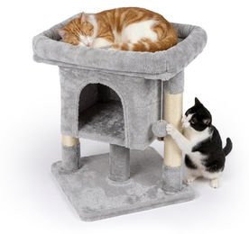 Relaxdays Kratzbaum für Katzen mit Höhle und Sisalstämmen in Grau – Bild 1 von 7