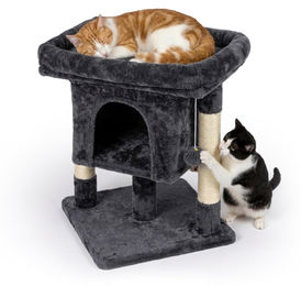 Relaxdays Kratzbaum für Katzen mit Höhle und Sisalstämmen in Grau – Bild 1 von 9