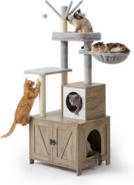 Relaxdays Kratzbaum mit Katzenklo Schrank in Holzoptik Weiß 150 cm – Bild 1 von 5