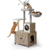 Produktbild von Relaxdays Kratzbaum mit Katzenklo Schrank in Holzoptik Weiß 150 cm
