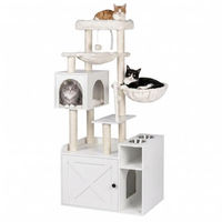 Produktbild von Relaxdays Kratzbaum mit Katzenkloschrank und Futterstation in Weiß mit Sisalstämmen und Liegemulde für Katzen