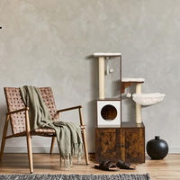Produktbild von Relaxdays Kratzbaum mit Katzenkloschrank und Liegemulde, XXL Katzenturm mit Sisalstämmen, braun-weiß, 128x95x52 cm