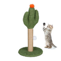 Produktbild von Relaxdays Kratzsäule Kaktus für Katzen in Bunt und Grün mit Bommel und Leinen-Seil 59x31 cm