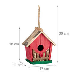 Relaxdays Mini Vogelhaus aus Holz zum Aufhängen für Balkon und Garten in Rot/Grün – Bild 1 von 3