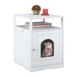 Relaxdays Möbel-Toilette für Katzen aus Holz in Weiß – Bild 1 von 4