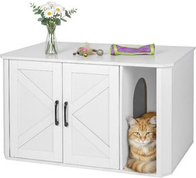 Relaxdays Möbel-Toilette Katzenschrank für Katzenklo aus Holz in Weiß – Bild 1 von 2
