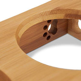 Relaxdays Napfständer aus Bambus mit Keramikschalen für Hunde und Katzen Größe L Natur und Weiß – Bild 1 von 6