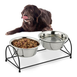 Relaxdays Napfständer für kleine Hunde mit 2 Edelstahlnäpfen je 2,2 l Schwarz/Silber - 2,2 l – Bild 1 von 7