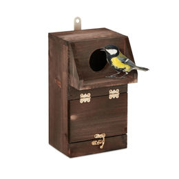 Relaxdays Nistkasten aus Holz für Meisen und Wildvögel mit Reinigungsklappe braun – Bild 1 von 10