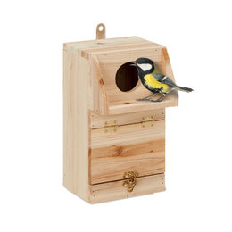 Relaxdays Nistkasten aus Holz für Wildvögel mit Reinigungsklappe in Natur Braun – Bild 1 von 13