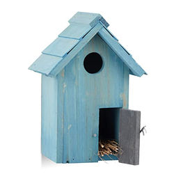 Relaxdays Nistkasten aus Holz für Wildvögel und Meisen in Blau – Bild 1 von 7