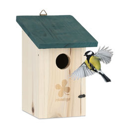 Relaxdays Nistkasten aus Holz für Wildvögel wie Meisen und Spatzen mit 35mm Einflugloch in Natur-Grün – Bild 1 von 13