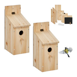 Relaxdays Nistkasten Bausatz für Wildvögel 2er Set aus Holz in Natur Braun – Bild 1 von 7