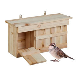 Relaxdays Nistkasten für Spatzen und Wildvögel aus Holz in Natur - 1 Stk. – Bild 1 von 13