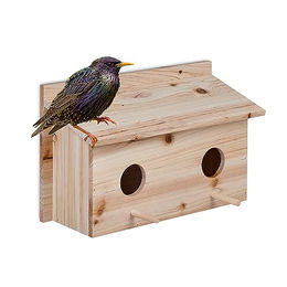 Relaxdays Nistkasten für Stare aus Holz mit 2 Einfluglöchern in Natur Braun - 1 Stk. – Bild 1 von 13