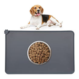 Relaxdays Silikon Napfunterlage für Hunde und Katzen, rutschfest und wasserdicht, Grau, 48,5x30 cm – Bild 1 von 4