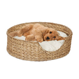 Relaxdays Tierbett für Hunde und Katzen aus Seegras rund in Natur/Beige Größe S – Bild 1 von 10