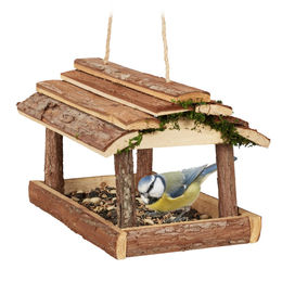 Relaxdays Vogelfutterhaus aus Holz mit Rinde in Natur Braun – Bild 1 von 11