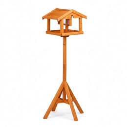 Relaxdays Vogelfutterhaus aus Holz mit Ständer in Orange – Bild 1 von 13