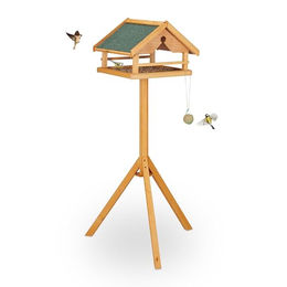 Relaxdays Vogelfutterhaus aus Holz mit Ständer in Orange und Braun – Bild 1 von 5