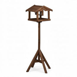 Relaxdays Vogelfutterhaus aus Holz mit Ständer und Futtersilo in Braun – Bild 1 von 9