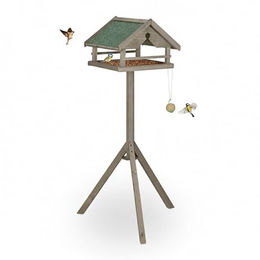 Relaxdays Vogelfutterhaus aus Holz mit Ständer und wetterfestem Asphaltdach in Braun – Bild 1 von 4