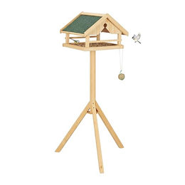 Relaxdays Vogelfutterhaus aus Holz mit Ständer und wetterfestem Asphaltdach in Naturoptik – Bild 1 von 5
