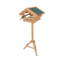 Relaxdays Vogelfutterhaus aus Holz mit Ständer und wetterfestem Asphaltdach in Orange und Braun – Bild 1 von 3