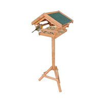 Produktbild von Relaxdays Vogelfutterhaus aus Holz mit Ständer und wetterfestem Asphaltdach in Orange und Braun