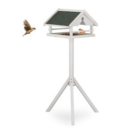 Relaxdays Vogelfutterhaus aus Holz mit Ständer und wetterfestem Dach in Weiß, 120x62x55 cm – Bild 1 von 4