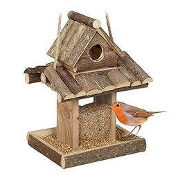 Relaxdays Vogelfutterhaus aus Holz zum Aufhängen für Kleinvögel in Naturoptik – Bild 1 von 7