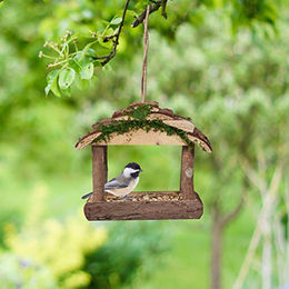 Relaxdays Vogelfutterhaus aus Holz zum Aufhängen für Kleinvögel in Naturoptik – Bild 1 von 4