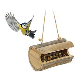 Relaxdays Vogelfutterhaus aus Holz zum Aufhängen in Natur mit Rinde 12 x 18 x 12,5 cm – Bild 1 von 5