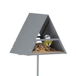 Relaxdays Vogelfutterhaus aus Metall mit Erdspieß in Grau/Natur – Bild 1 von 6