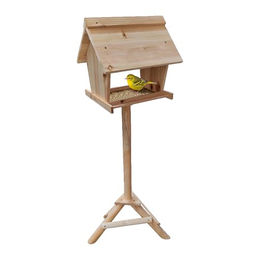 Relaxdays Vogelfutterhaus aus Tannenholz mit Ständer in Natur – Bild 1 von 3