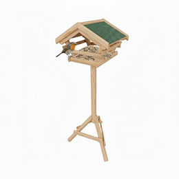 Relaxdays Vogelfutterhaus aus Tannenholz mit wetterfestem Asphaltdach und Ständer für Garten Balkon und Terrasse – Bild 1 von 3
