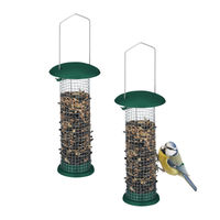 Produktbild von Relaxdays Vogelfutterstation 2er Set Futtersäule aus Metall zum Aufhängen Grün/Silber