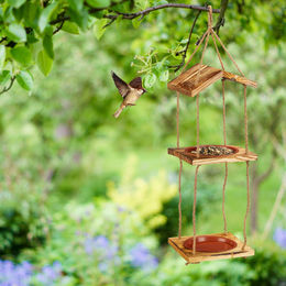 Relaxdays Vogelfutterstation aus Holz mit 2 Schalen in Natur Braun 73 x 20 x 20 cm – Bild 1 von 8