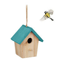 Produktbild von Relaxdays Vogelhaus aus Holz zum Aufhängen in Natur/Blau - 1 Stk.