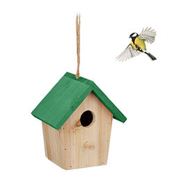 Relaxdays Vogelhaus aus Holz zum Aufhängen in Natur/Grün – Bild 1 von 8