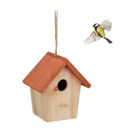 Relaxdays Vogelhaus aus Holz zum Aufhängen in Natur und Orange 16x15x11cm – Bild 1 von 7